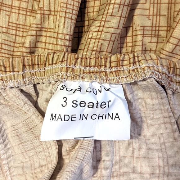 Sofa Guards 3-Seater Sofa Loveseat Stretch Slip Cover Gold/Brown Geometric Print - Picture 5 of 11